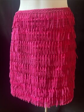 Anthropologie Hot Pink Fringe Skirt by Letmebe *NWT*